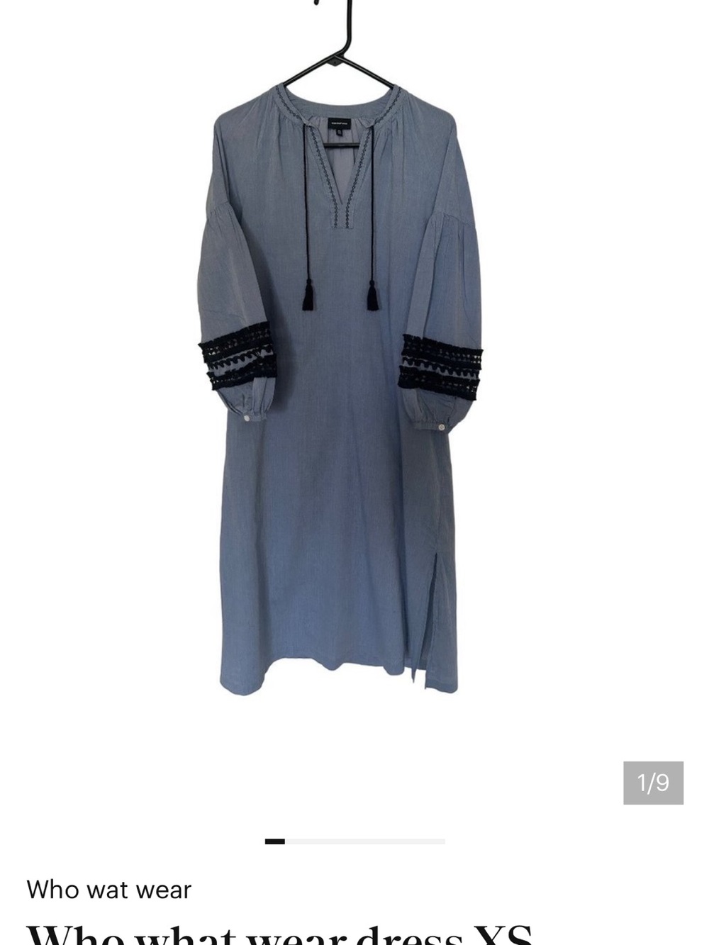 Who What Wear Light Blue Tassel Maxi Dress with Black Trim